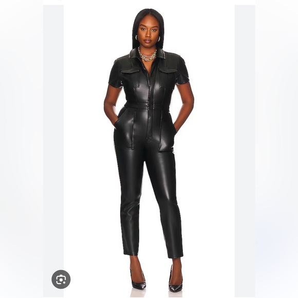 Good American Black Faux Leather Jumpsuit - Picture 1 of 9